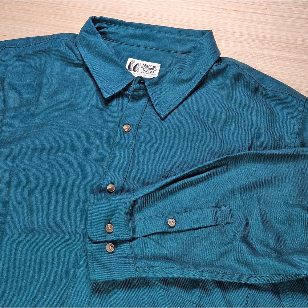 Marmot Mountain Works Button Down Shirt Mens XXL Long Sleeve Blue Green Camp‎